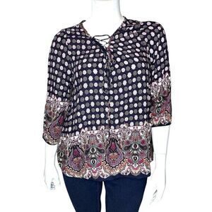 TORRID Size 1X Paisley Print Top Lace Up Front Purple Boho‎ Hippie
